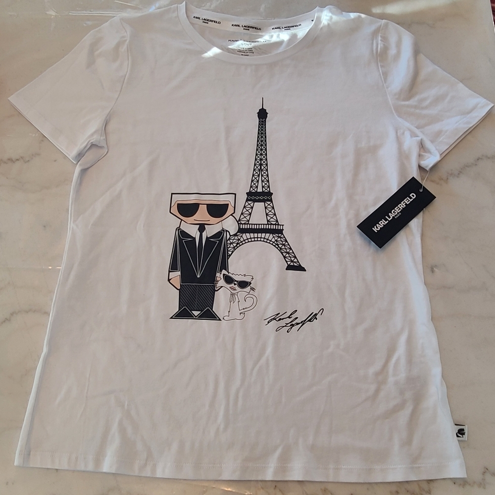 NWT Karl Lagerfeld Paris White Graphic Tee in Size Small